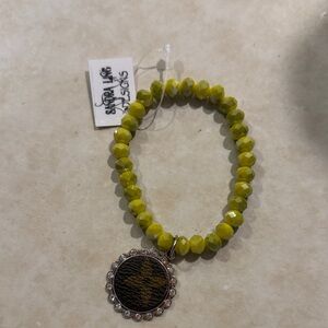 Yellow Beaded Bracelet with Silver Charm